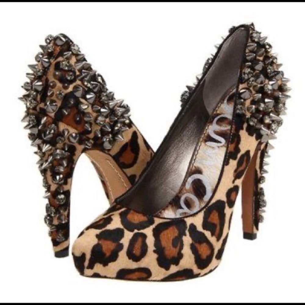 Sam Edelman Roza Leopard Calf Hair/Spike/Rhinestone Heels — size 9.5